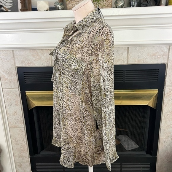 Bcbgmxazria Sheer Long Sleeve Blouse With Mini Zebra Print - Picture 6 of 16